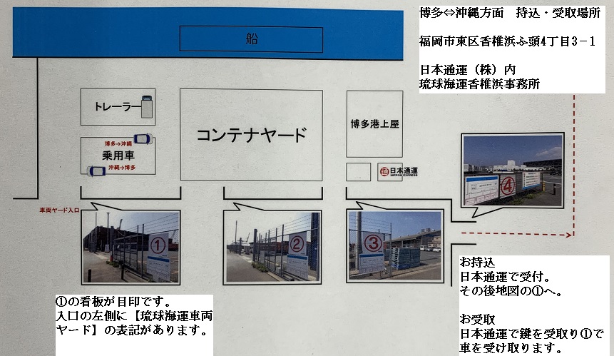 博多港の車両置場の案内。わかりやすい地図。